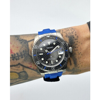 Custom Seiko Mod • Blue Carbon Titanium Submariner on Velcro • 40mm